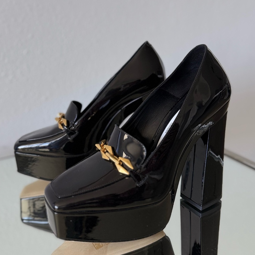New JIMMY CHOO Diamond Tilda 140 Black Soft Patent Leather Loafers with Chain 38 - Picture 11 of 11